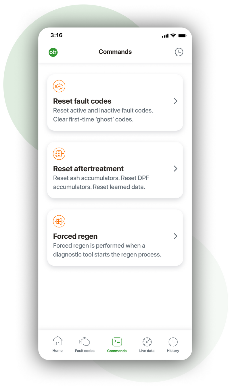 Dealer-level bi-directional commands in the OTR Diagnostics app